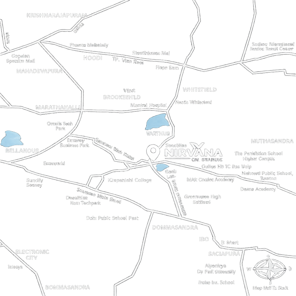 Sapthagiri Nirvana location map, Gunjur, Varthur-Sarjapur Road, Bangalore, near Whitefield and Sarjapur Road